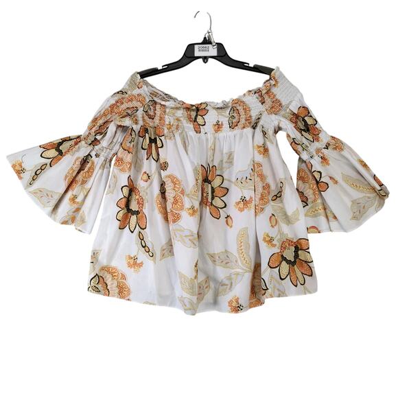 Lauren Conrad Off-Shoulder Boho Peasant Blouse Women's XL Flare Sleeves Smocked - Picture 1 of 10